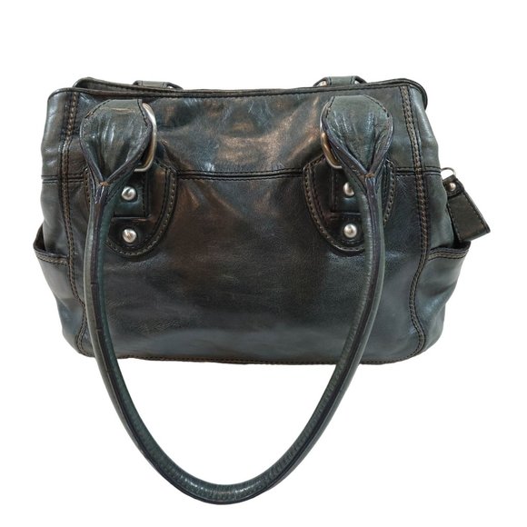 FOSSIL Dark Forest Green Leather Medium Divided Satchel Handbag Shoulder Bad - Picture 2 of 15